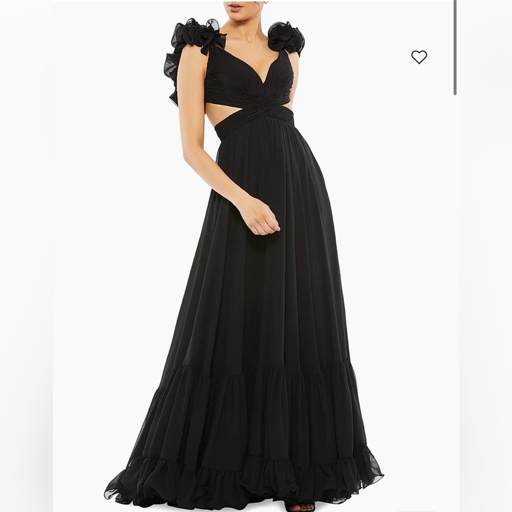 Mac Duggal Black Ruffle Tiered Cut-Out Chiffon Gown
